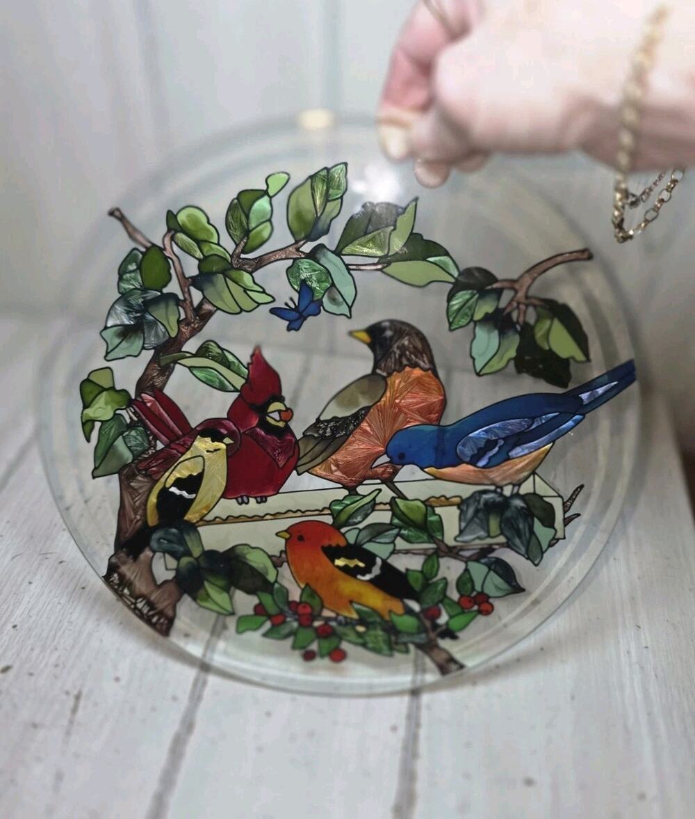 Joan Baker Stained Glass Birds Of A Feather Window Decor Handpainted Beautiful